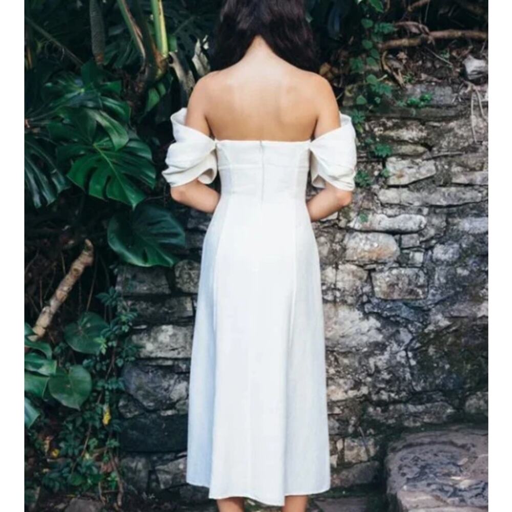 NWT Cult Gaia Muna Linen Raw Edge Cream Puff Sleeve Midi Dress 2 - Picture 4 of 9